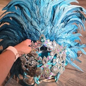 Blue Feathered Headdress with Gem Accents